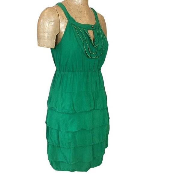 Anthropologie Maeve Gathered Together Sleeveless Ruffle Tier Dress 4 Green 293i - Picture 3 of 9
